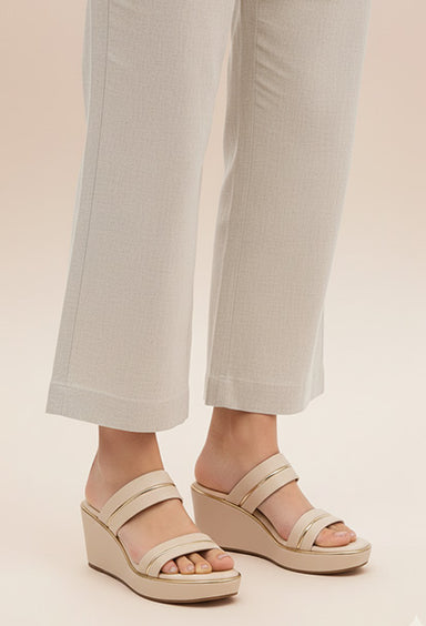 Double-Strap Wedge Heel Slip-On Slide Cream Colour