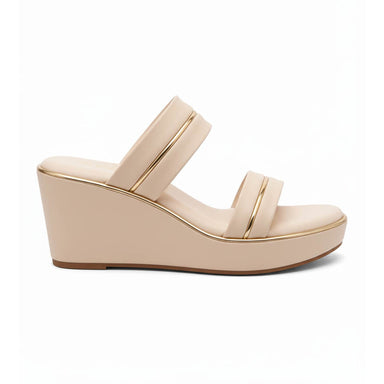Double-Strap Wedge Heel Slip-On Slide Cream Colour