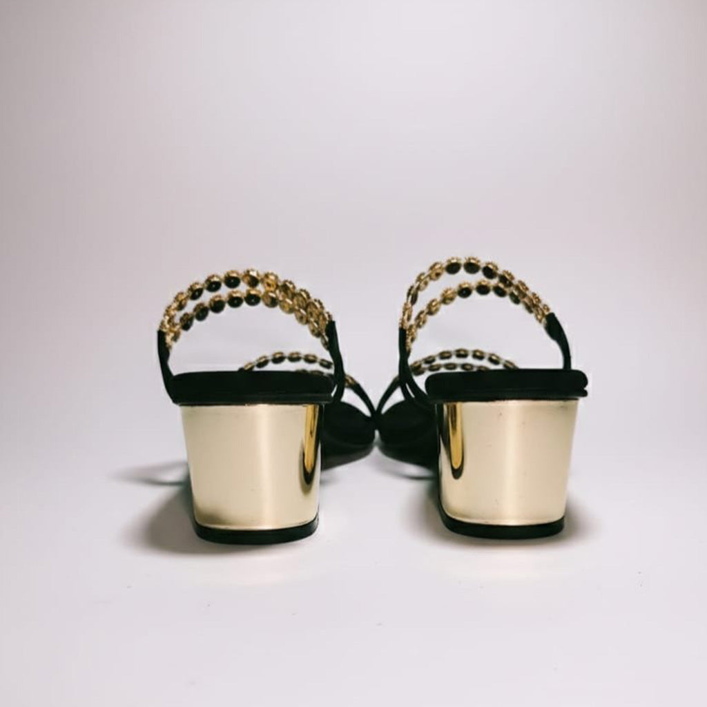 Women's Black Block Heel Evening Slide Sandals