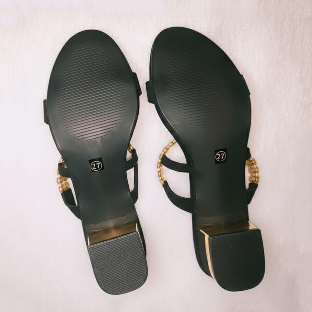 Women's Black Block Heel Evening Slide Sandals