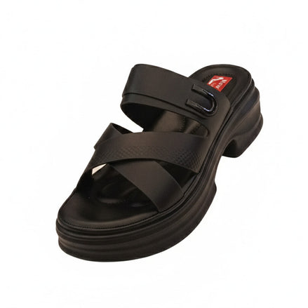 Black Platform Sandals with Strapped Design and Thick Sole