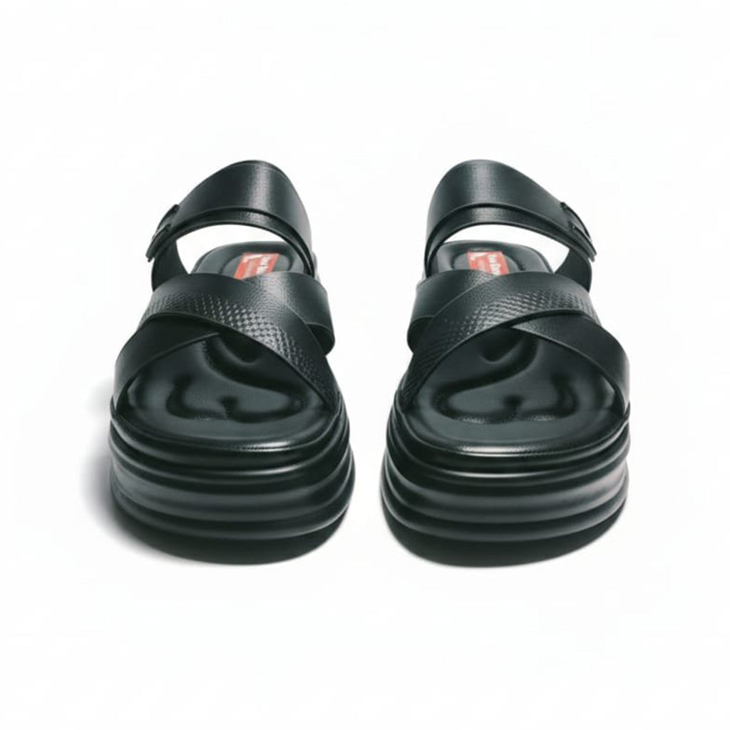 Black Platform Sandals with Strapped Design and Thick Sole