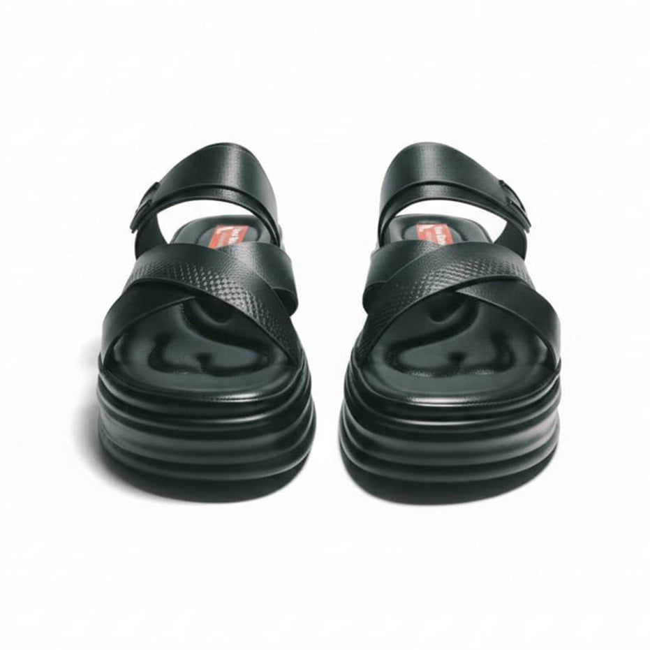 Black Platform Sandals with Strapped Design and Thick Sole