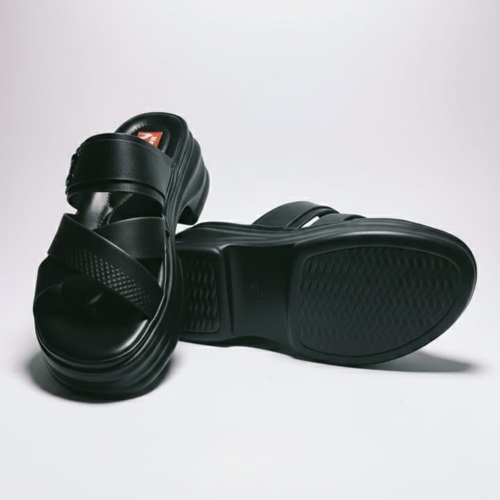 Black Platform Sandals with Strapped Design and Thick Sole