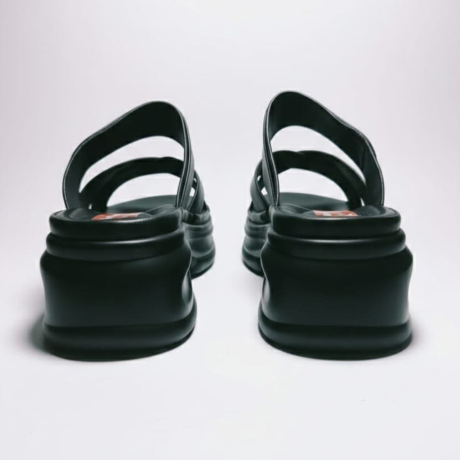 Black Platform Sandals with Strapped Design and Thick Sole