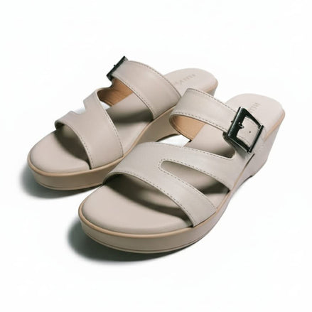 Off White Solid Two-Strap Platform Slide Sandal