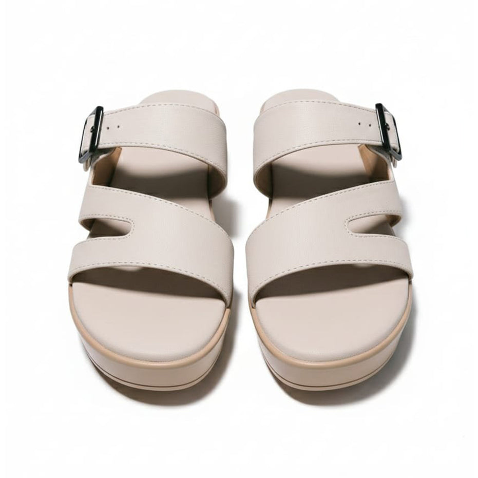 Off White Solid Two-Strap Platform Slide Sandal