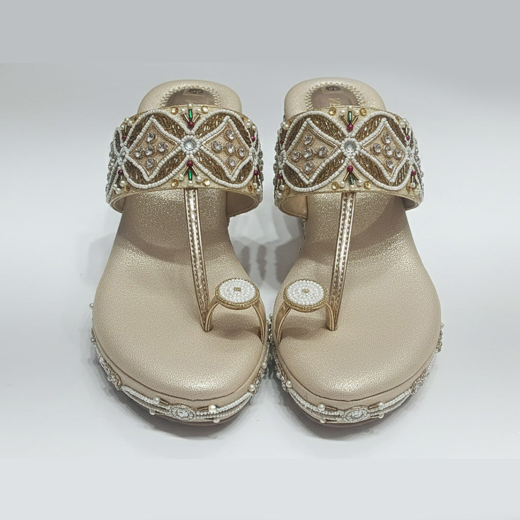Embroidered Toe-ring Back Open Platform Heels