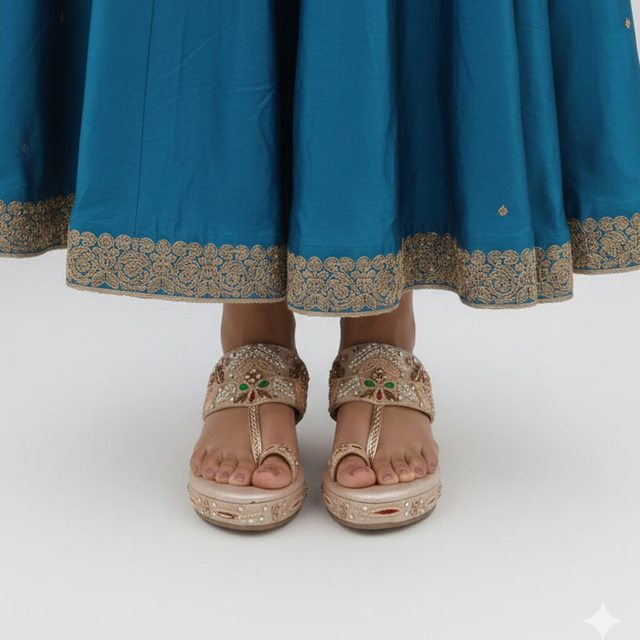 Rose Gold Toned Embroidered Bridal Wedges